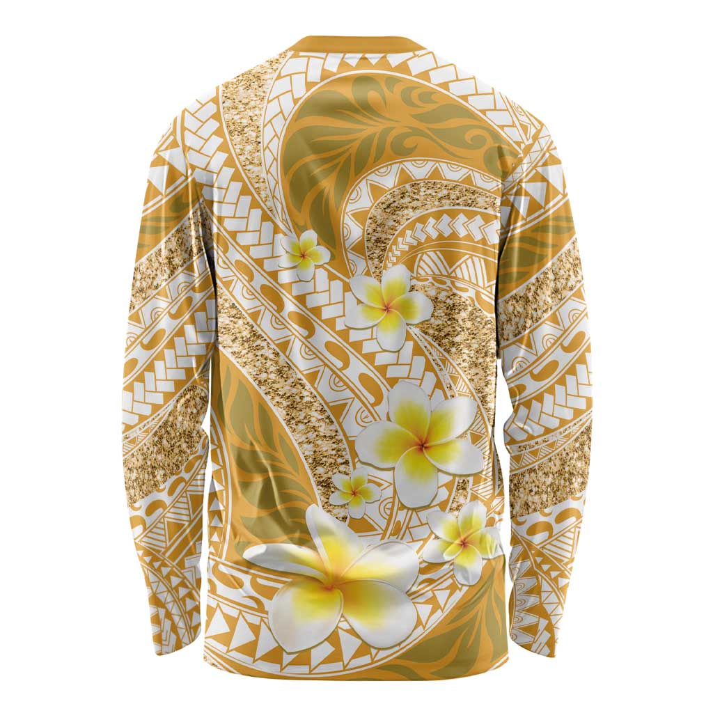 Plumeria Polynesian Gold Glitter Pattern Long Sleeve Shirt LT01 - Polynesian Pride
