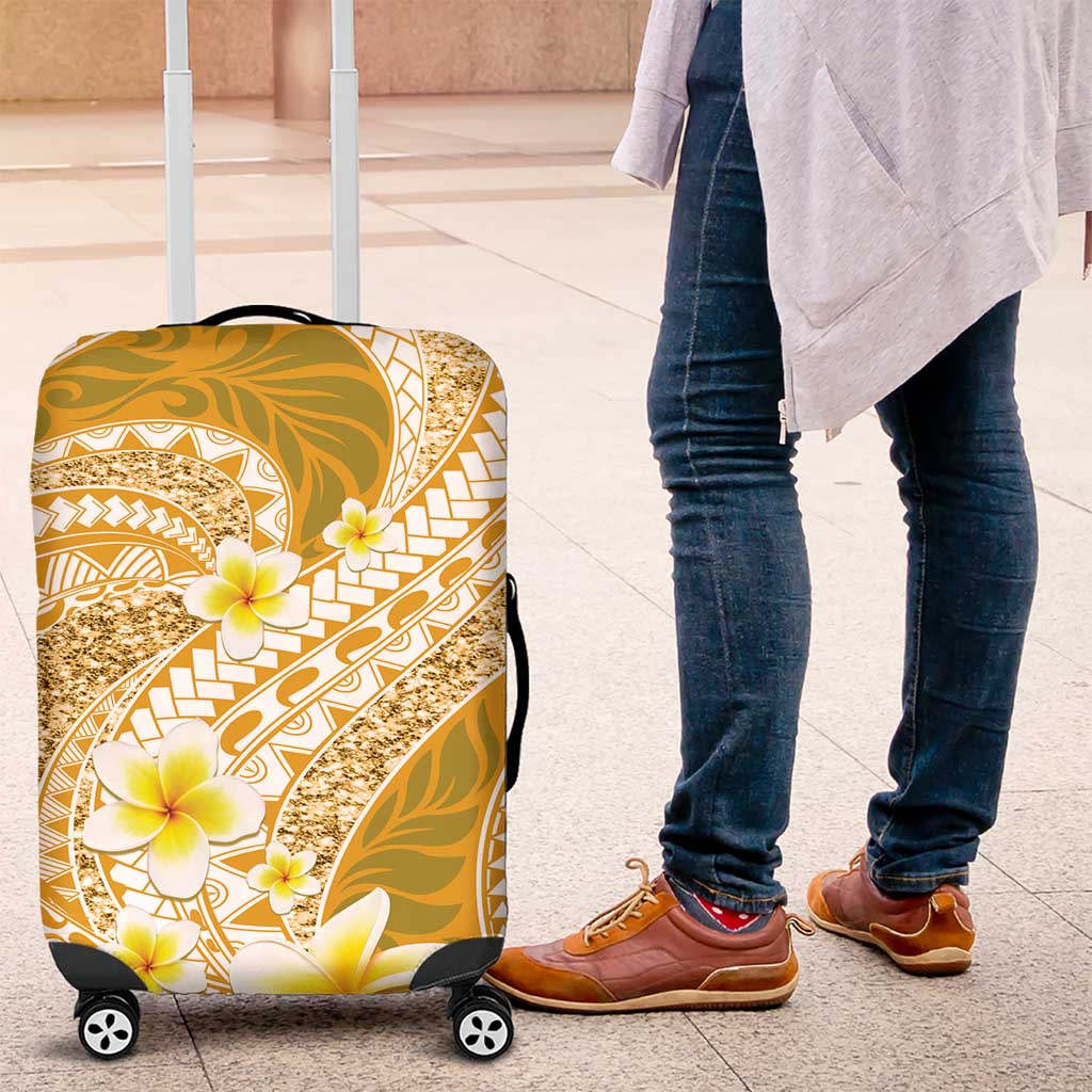 Plumeria Polynesian Gold Glitter Pattern Luggage Cover
