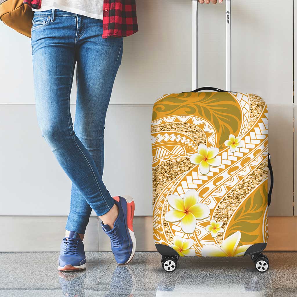 Plumeria Polynesian Gold Glitter Pattern Luggage Cover