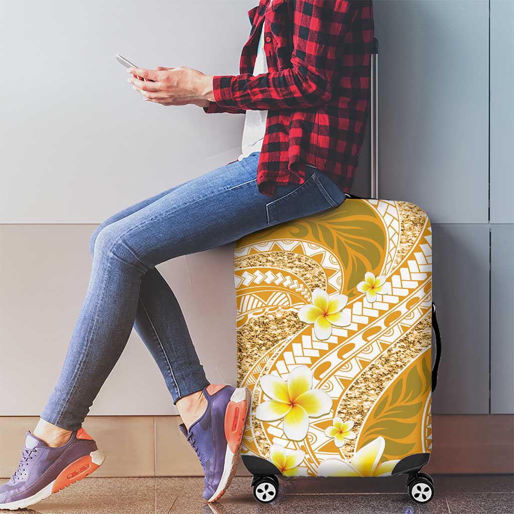 Plumeria Polynesian Gold Glitter Pattern Luggage Cover