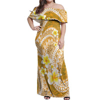 Plumeria Polynesian Gold Glitter Pattern Off Shoulder Maxi Dress LT01 Women Gold - Polynesian Pride