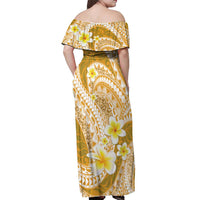 Plumeria Polynesian Gold Glitter Pattern Off Shoulder Maxi Dress LT01 - Polynesian Pride