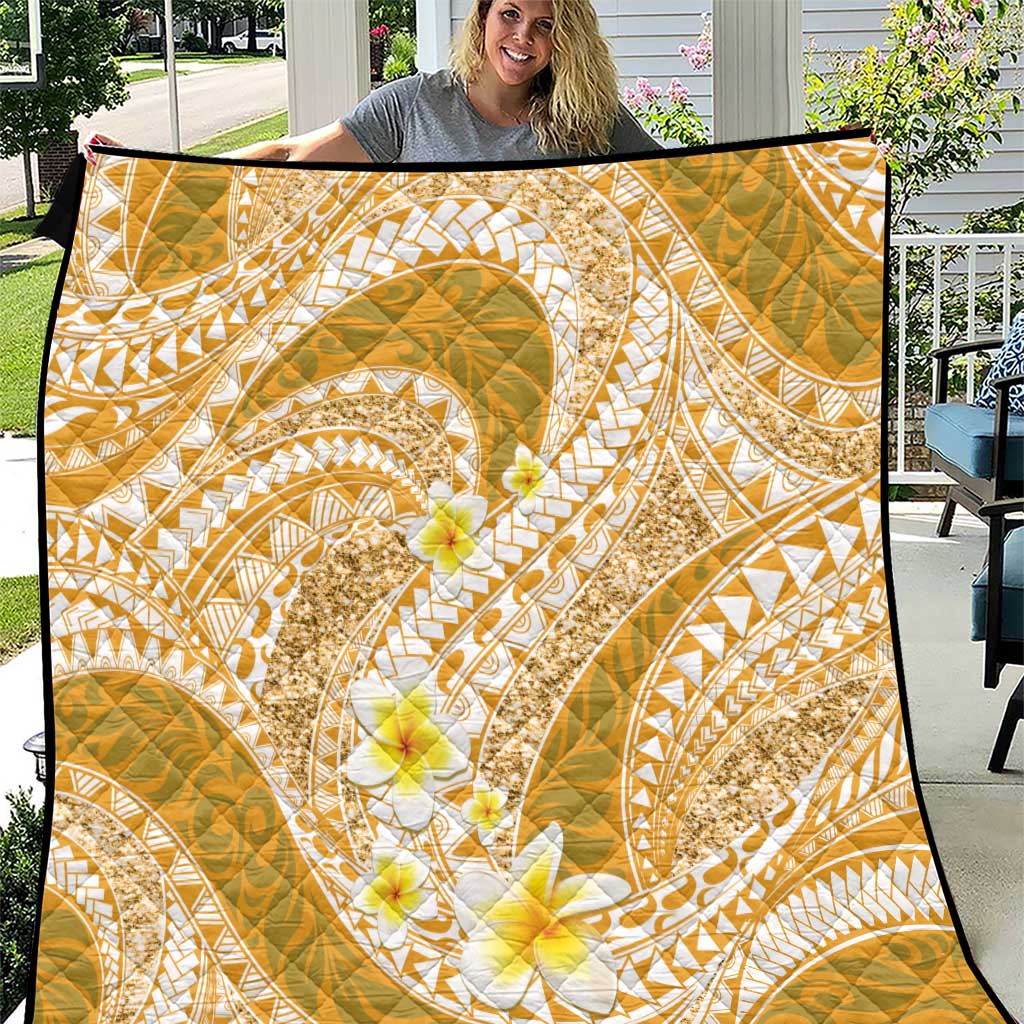 Plumeria Polynesian Gold Glitter Pattern Quilt