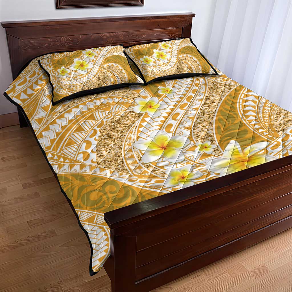 Plumeria Polynesian Gold Glitter Pattern Quilt Bed Set LT01 - Polynesian Pride