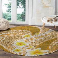 Plumeria Polynesian Gold Glitter Pattern Round Carpet