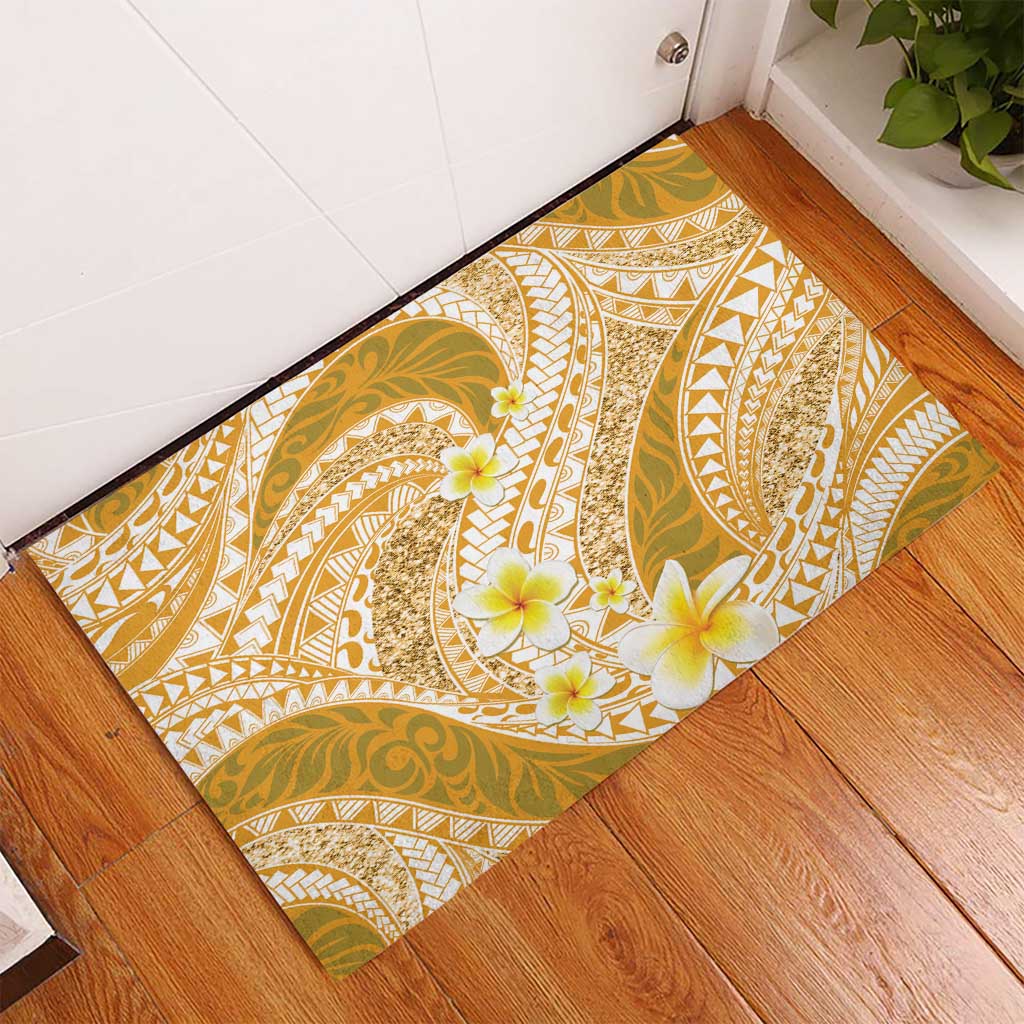 Plumeria Polynesian Gold Glitter Pattern Rubber Doormat LT01 - Polynesian Pride