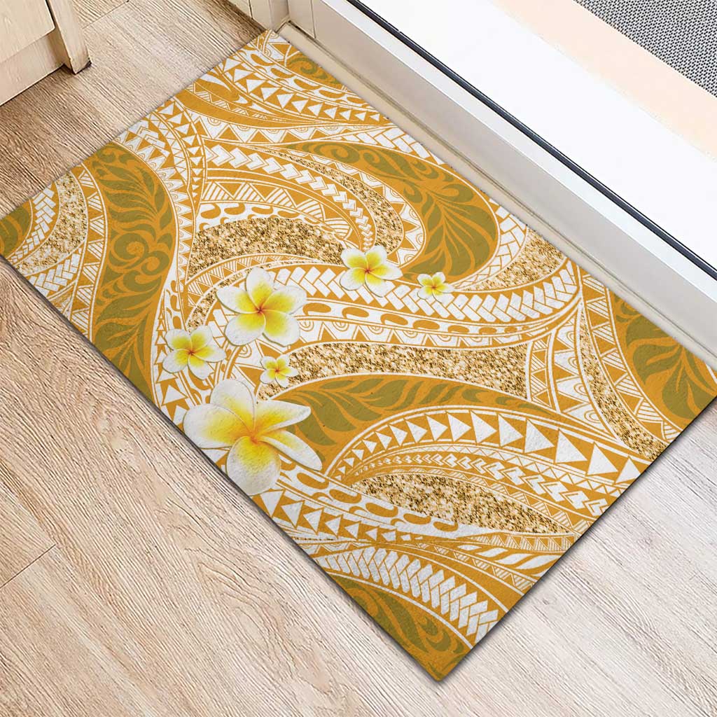Plumeria Polynesian Gold Glitter Pattern Rubber Doormat LT01 - Polynesian Pride
