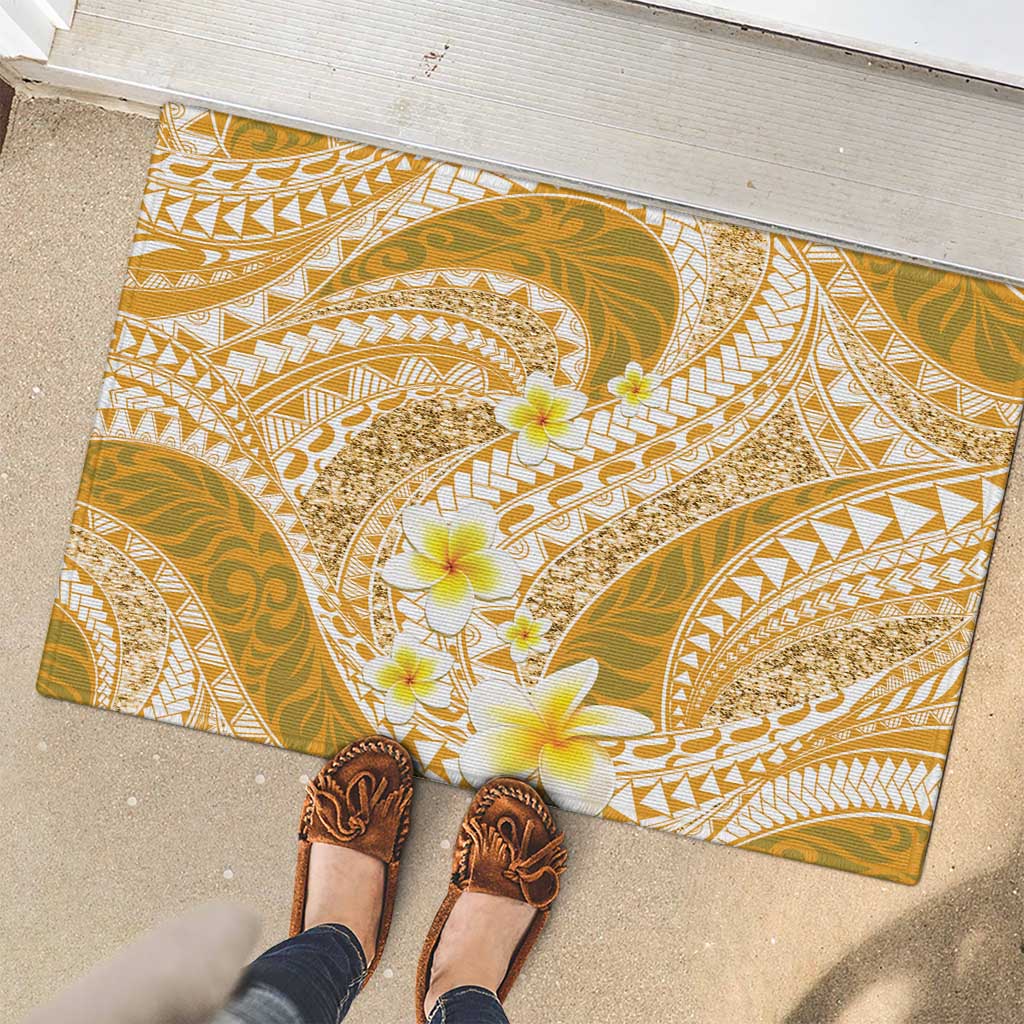Plumeria Polynesian Gold Glitter Pattern Rubber Doormat LT01 - Polynesian Pride