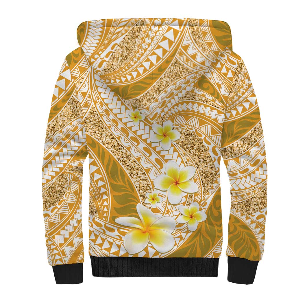 Plumeria Polynesian Gold Glitter Pattern Sherpa Hoodie LT01 - Polynesian Pride