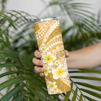 Plumeria Polynesian Gold Glitter Pattern Skinny Tumbler
