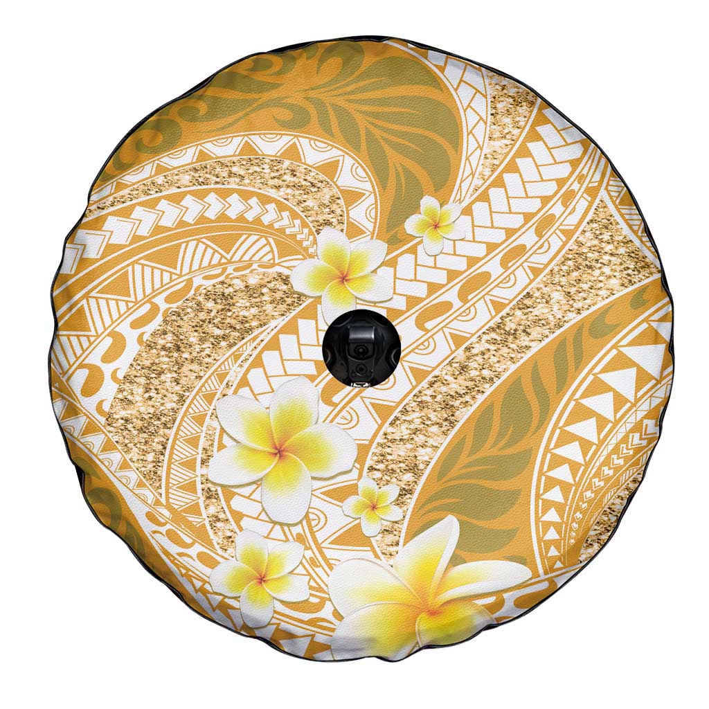 Plumeria Polynesian Gold Glitter Pattern Spare Tire Cover