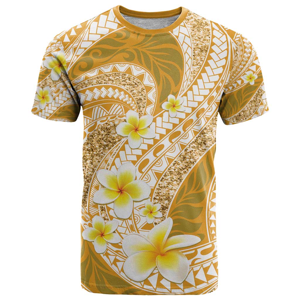 Plumeria Polynesian Gold Glitter Pattern T Shirt