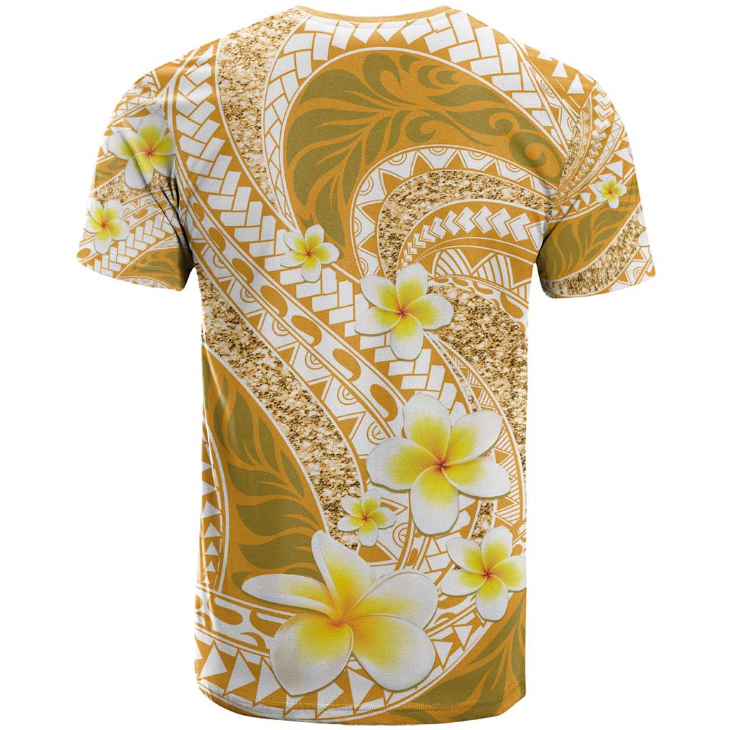 Plumeria Polynesian Gold Glitter Pattern T Shirt