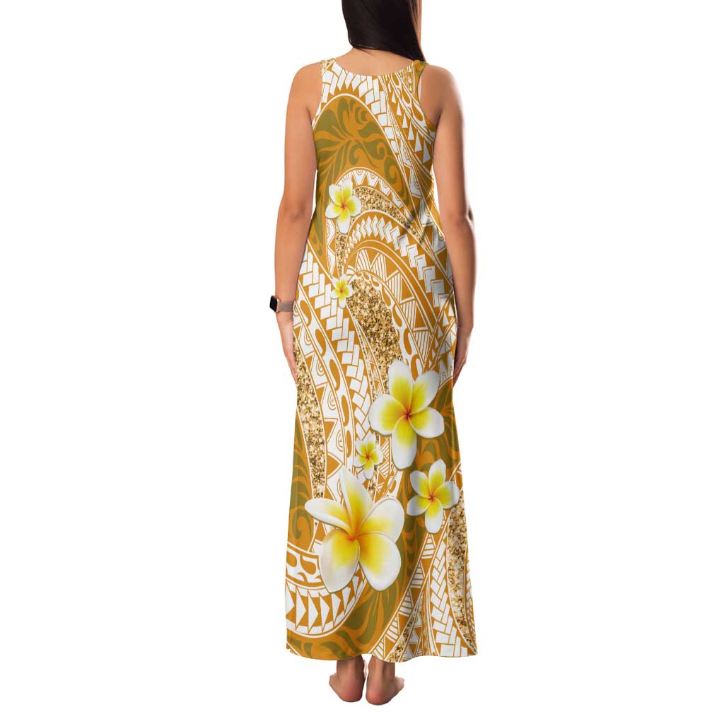 Plumeria Polynesian Gold Glitter Pattern Tank Maxi Dress LT01 - Polynesian Pride