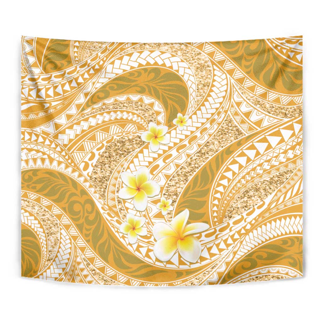 Plumeria Polynesian Gold Glitter Pattern Tapestry