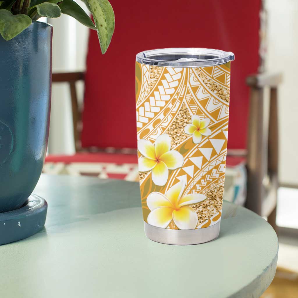 Plumeria Polynesian Gold Glitter Pattern Tumbler Cup LT01 - Polynesian Pride
