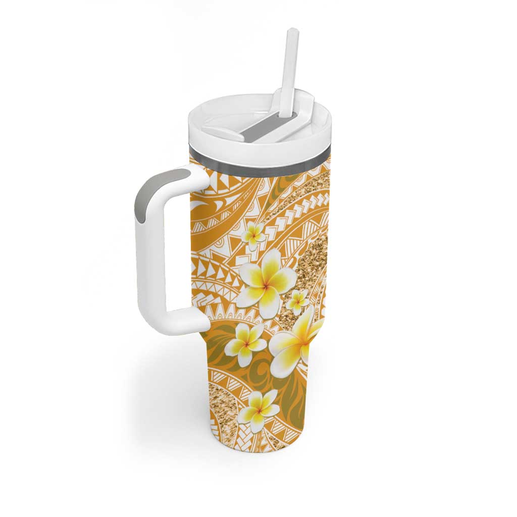 Plumeria Polynesian Gold Glitter Pattern Tumbler With Handle LT01 - Polynesian Pride