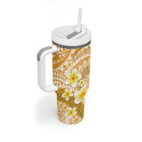 Plumeria Polynesian Gold Glitter Pattern Tumbler With Handle LT01 - Polynesian Pride