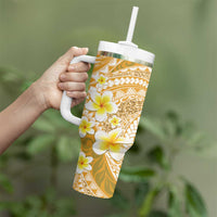 Plumeria Polynesian Gold Glitter Pattern Tumbler With Handle LT01 - Polynesian Pride