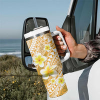 Plumeria Polynesian Gold Glitter Pattern Tumbler With Handle LT01 - Polynesian Pride