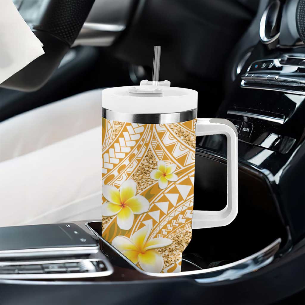 Plumeria Polynesian Gold Glitter Pattern Tumbler With Handle LT01 - Polynesian Pride