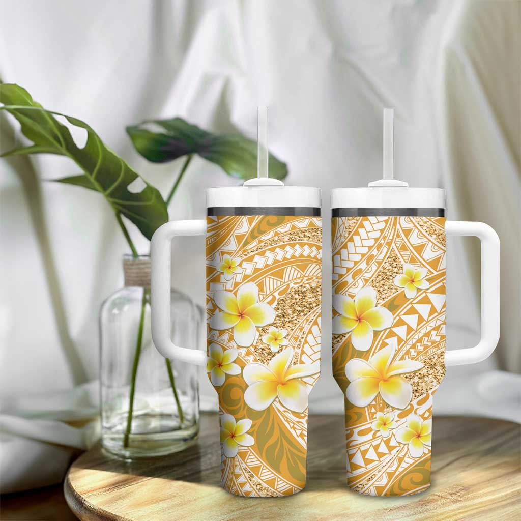 Plumeria Polynesian Gold Glitter Pattern Tumbler With Handle LT01 - Polynesian Pride