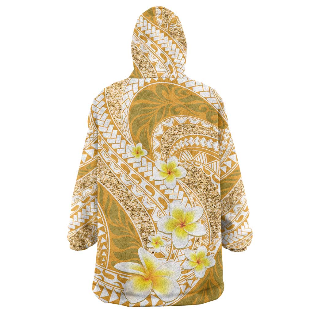 Plumeria Polynesian Gold Glitter Pattern Wearable Blanket Hoodie LT01 - Polynesian Pride