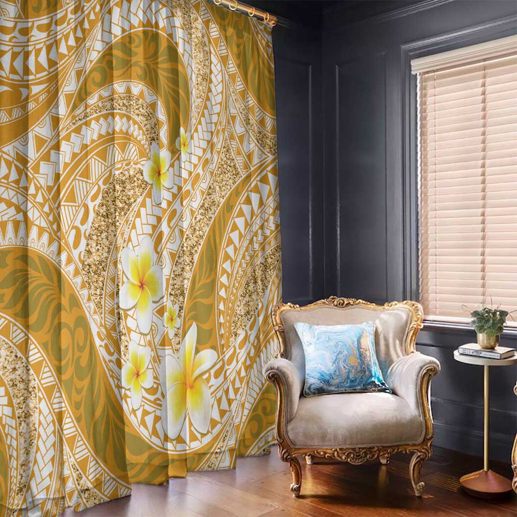 Plumeria Polynesian Gold Glitter Pattern Window Curtain LT01 - Polynesian Pride