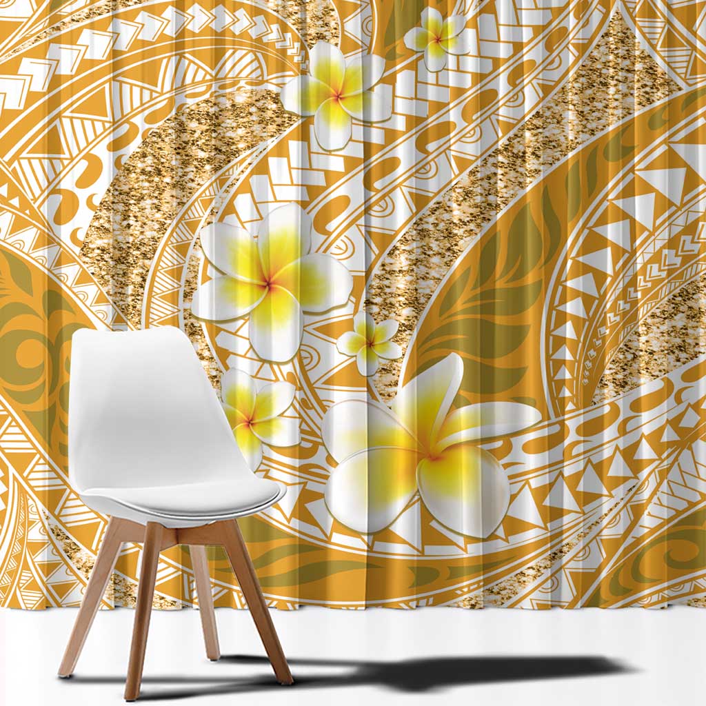 Plumeria Polynesian Gold Glitter Pattern Window Curtain LT01 - Polynesian Pride
