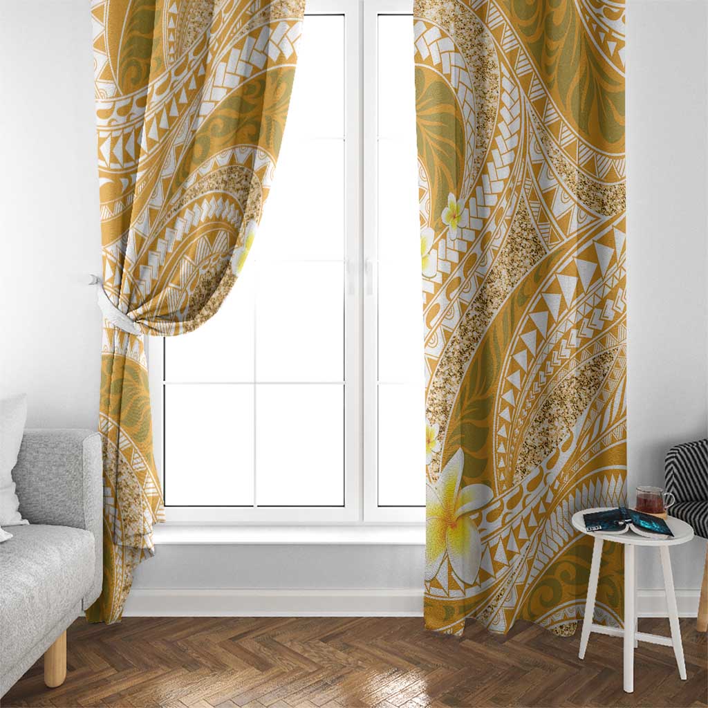 Plumeria Polynesian Gold Glitter Pattern Window Curtain LT01 - Polynesian Pride