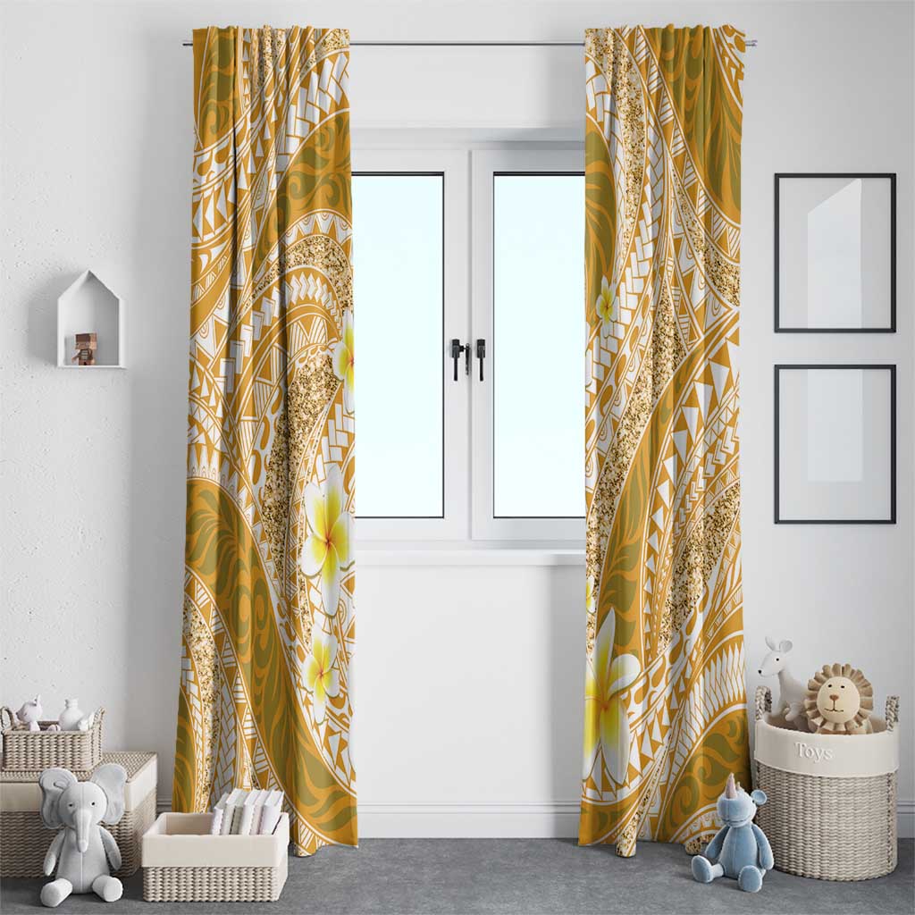 Plumeria Polynesian Gold Glitter Pattern Window Curtain LT01 - Polynesian Pride