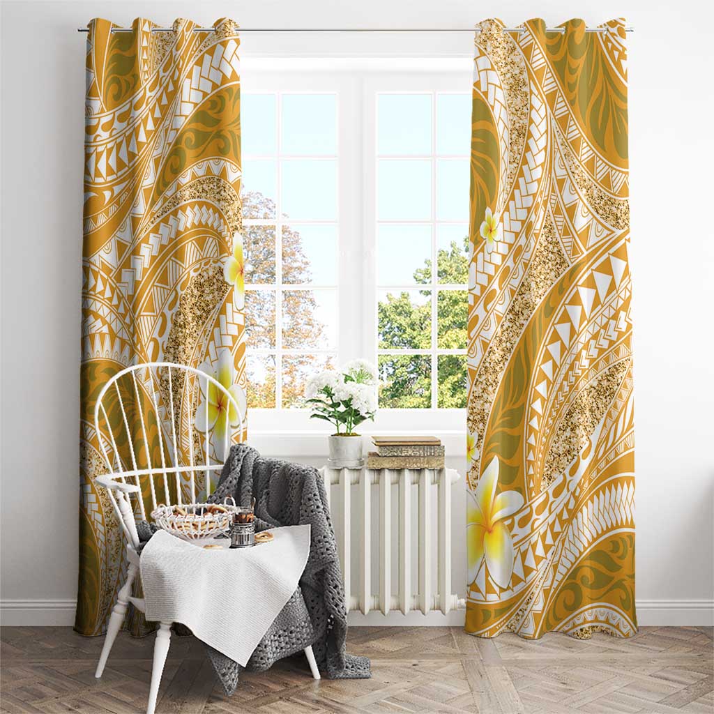 Plumeria Polynesian Gold Glitter Pattern Window Curtain LT01 - Polynesian Pride