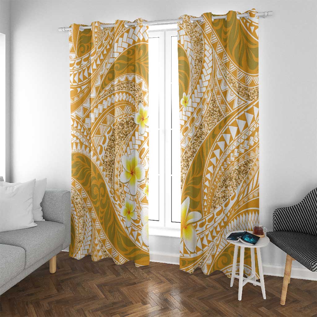 Plumeria Polynesian Gold Glitter Pattern Window Curtain LT01 With Grommets Gold - Polynesian Pride