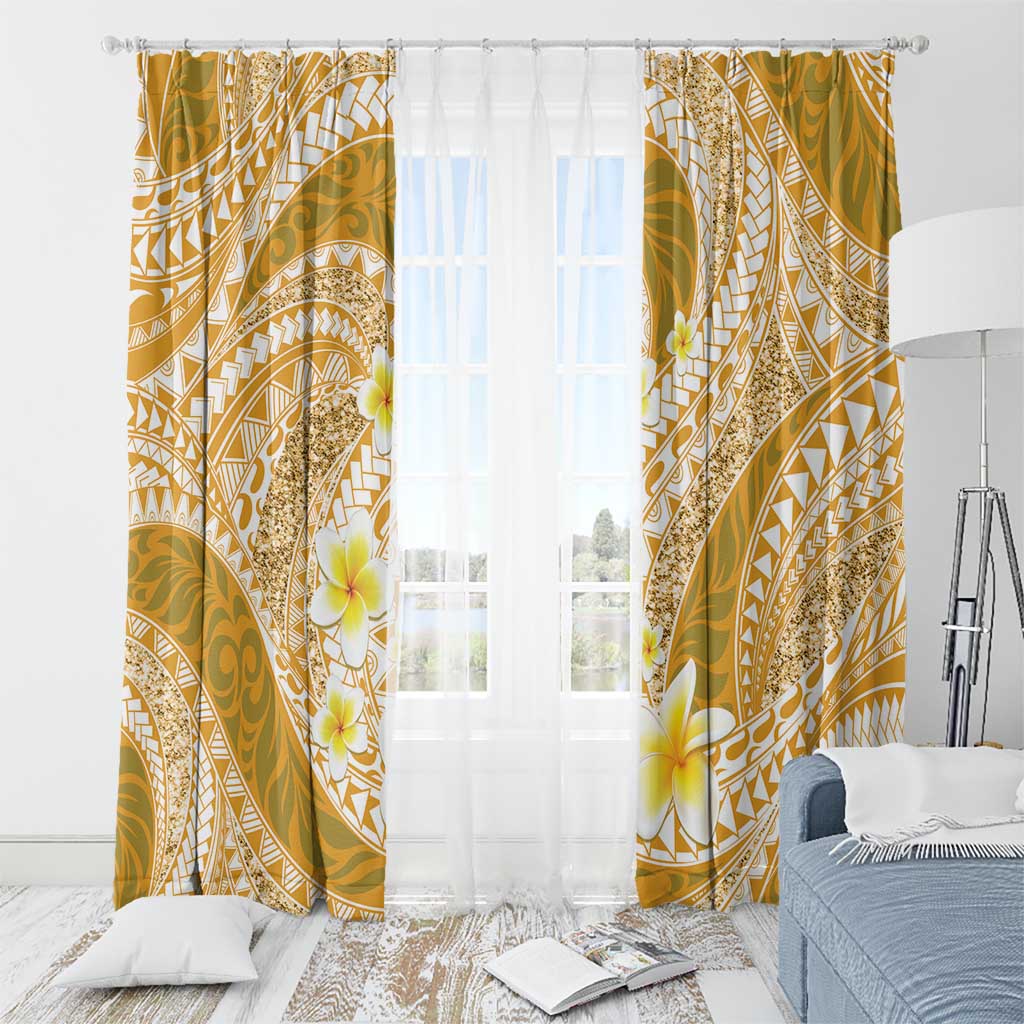 Plumeria Polynesian Gold Glitter Pattern Window Curtain LT01 - Polynesian Pride