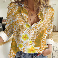 Plumeria Polynesian Gold Glitter Pattern Women Casual Shirt