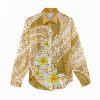 Plumeria Polynesian Gold Glitter Pattern Women Casual Shirt