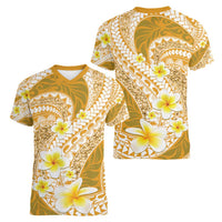 Plumeria Polynesian Gold Glitter Pattern Women V-Neck T-Shirt LT01 - Polynesian Pride