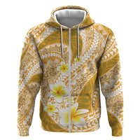 Plumeria Polynesian Gold Glitter Pattern Zip Hoodie