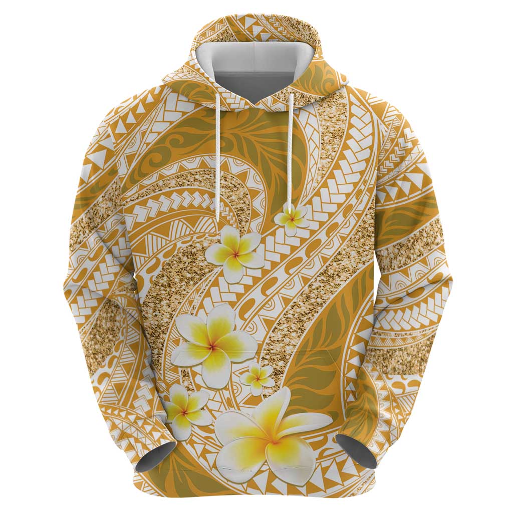 Plumeria Polynesian Gold Glitter Pattern Zip Hoodie