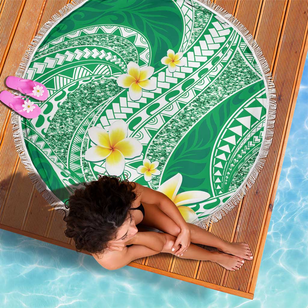 Plumeria Polynesian Green Glitter Pattern Beach Blanket LT01 - Polynesian Pride