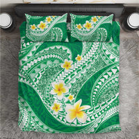 Plumeria Polynesian Green Glitter Pattern Bedding Set