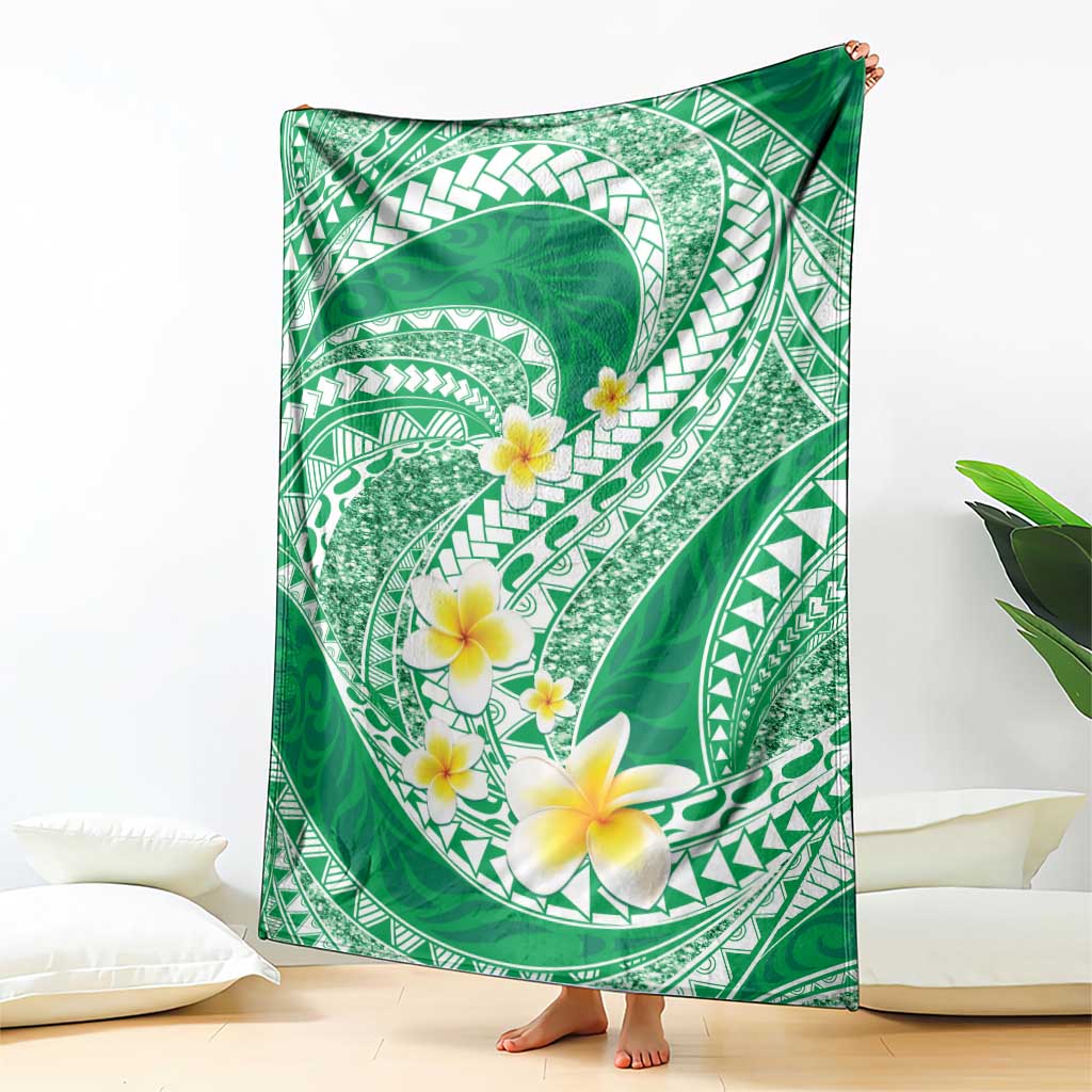 Plumeria Polynesian Green Glitter Pattern Blanket LT01 - Polynesian Pride