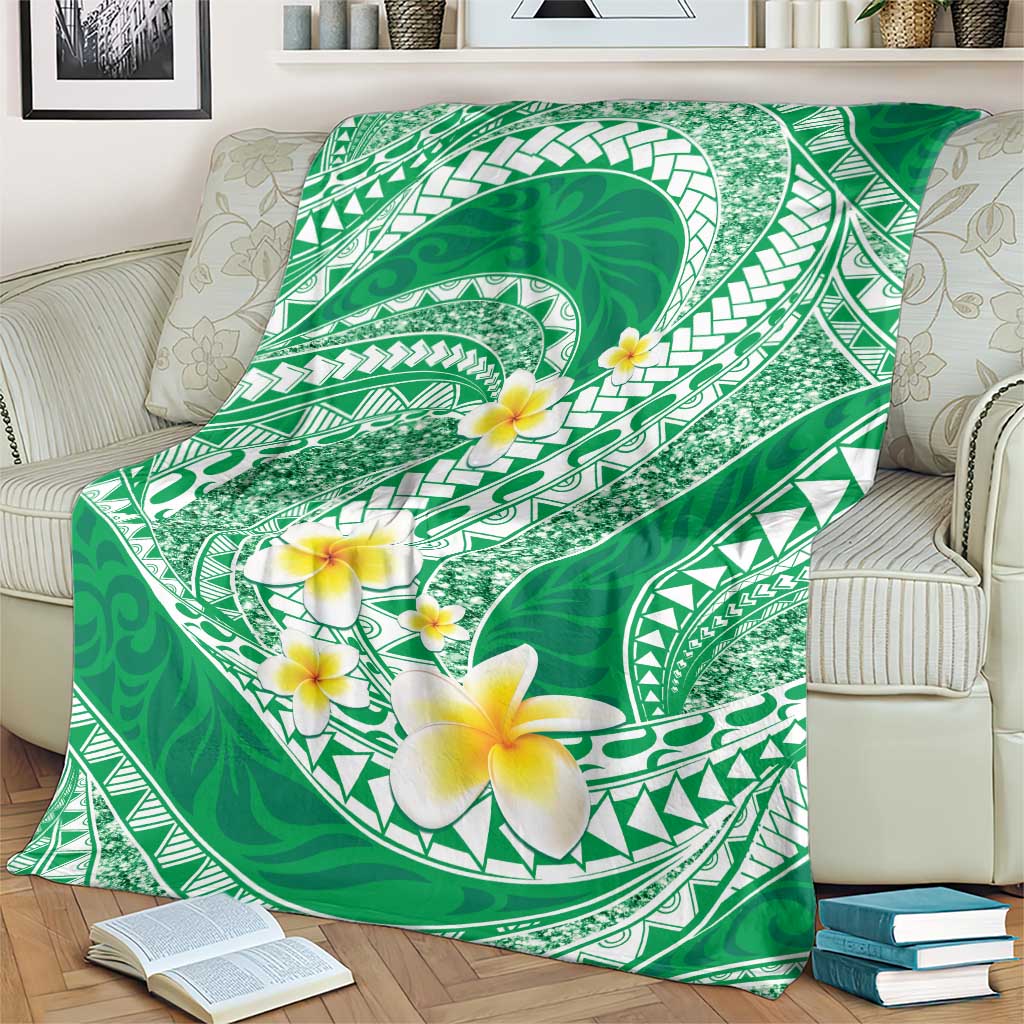 Plumeria Polynesian Green Glitter Pattern Blanket LT01 - Polynesian Pride