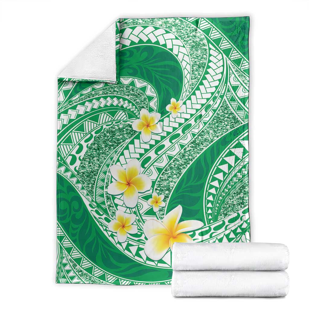 Plumeria Polynesian Green Glitter Pattern Blanket LT01 - Polynesian Pride