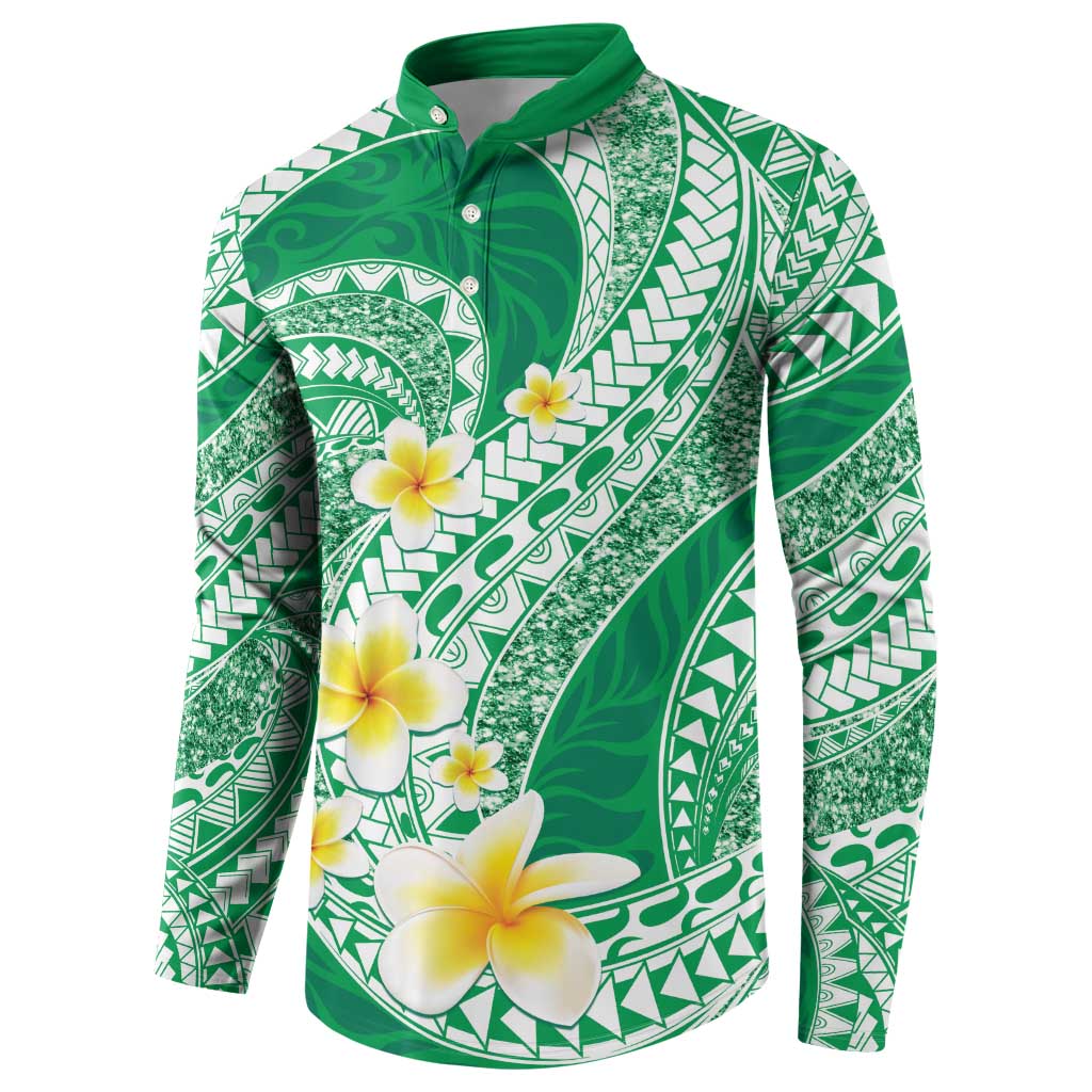 Plumeria Polynesian Green Glitter Pattern Button Sweatshirt LT01 - Polynesian Pride