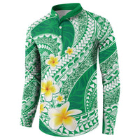 Plumeria Polynesian Green Glitter Pattern Button Sweatshirt LT01 - Polynesian Pride