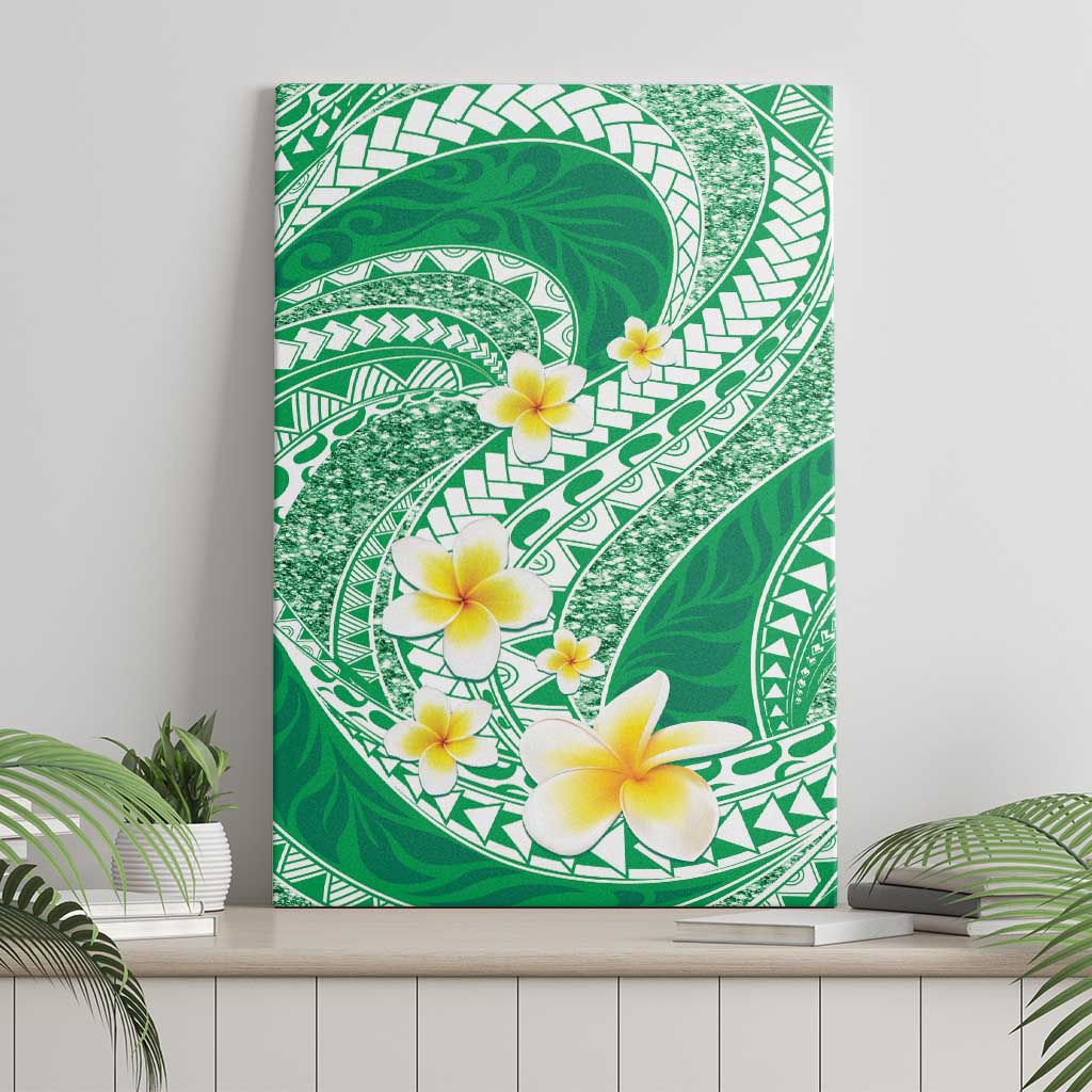 Plumeria Polynesian Green Glitter Pattern Canvas Wall Art LT01 - Polynesian Pride