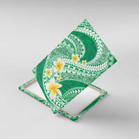 Plumeria Polynesian Green Glitter Pattern Canvas Wall Art LT01 With Frame Green - Polynesian Pride