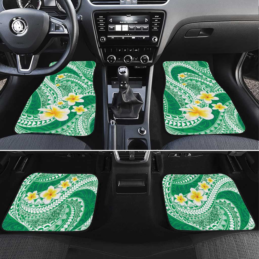Plumeria Polynesian Green Glitter Pattern Car Mats LT01 Set 4pcs Green - Polynesian Pride