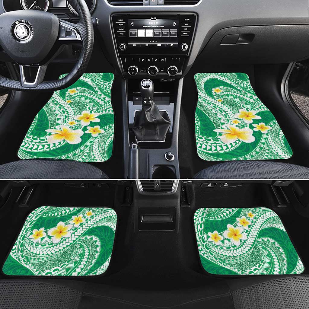 Plumeria Polynesian Green Glitter Pattern Car Mats